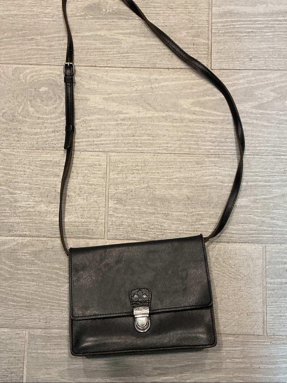 Patricia Nash Black Leather Crossbody with Silver Clasp